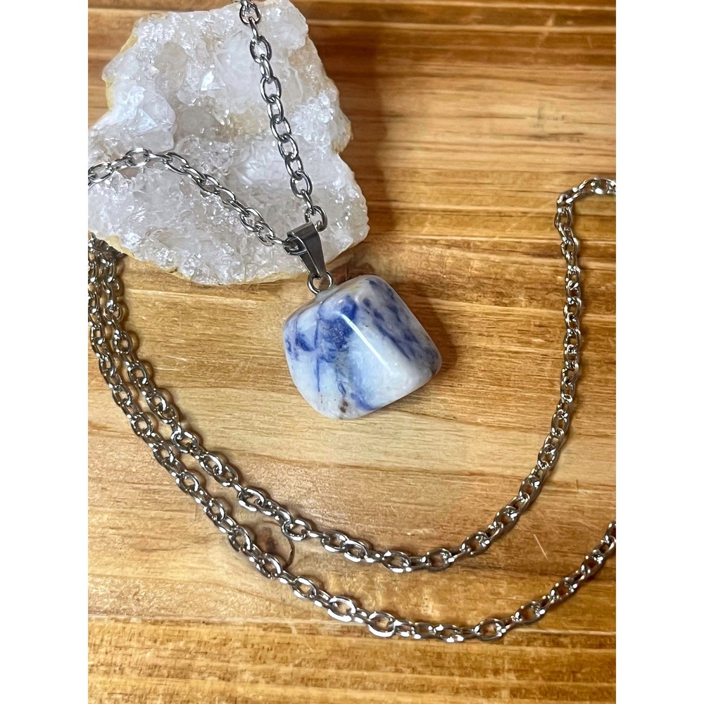 Genuine Natural Afghanite Blue & White Gemstone -Crystal Pendant Necklace -New